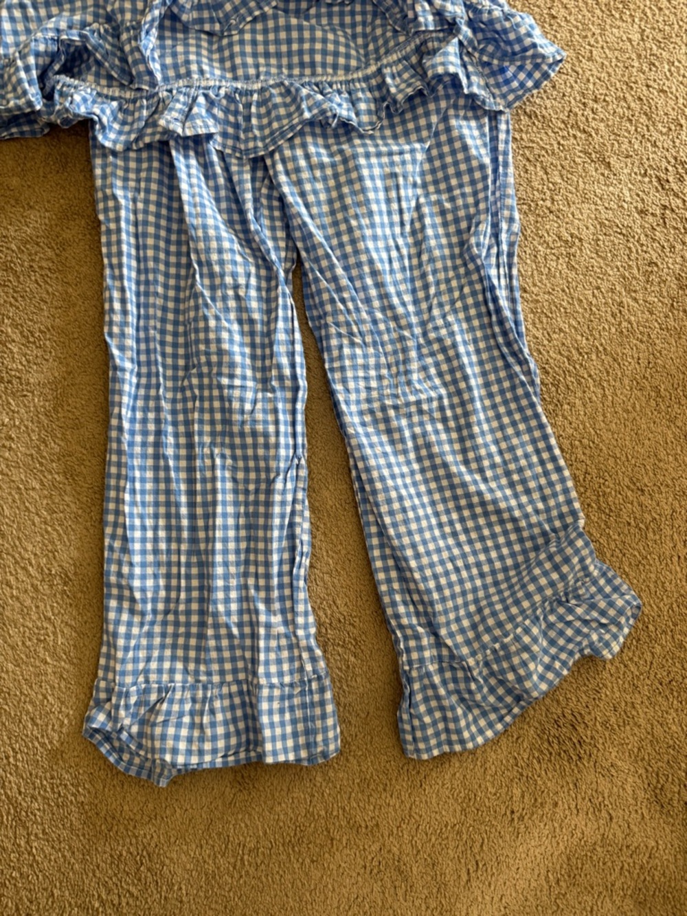 Girls Blue Gingham Ruffle Pajama Set - Picture 3 of 3